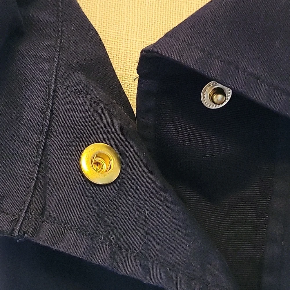 Crown & Ivy navy blue 100% cotton short jacket snap front portrait collar L EUC…